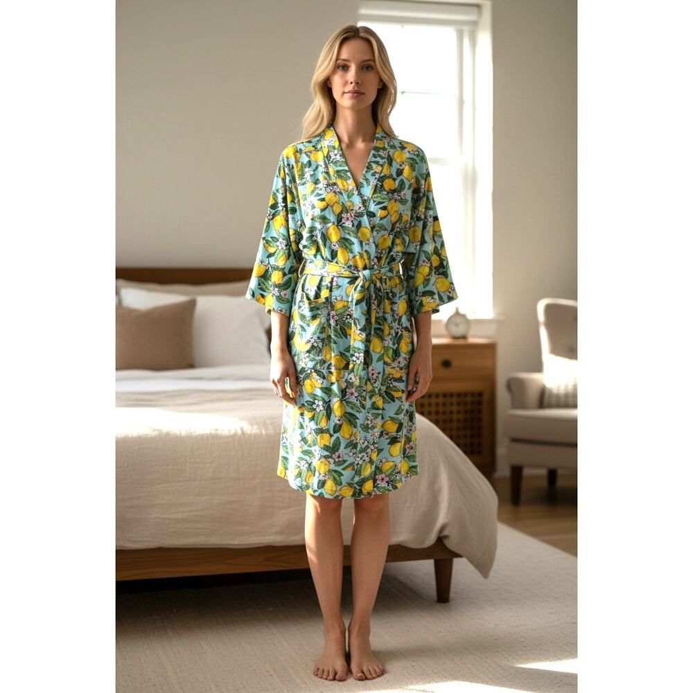 Vera Bradley Womens Lemon Print Robe Size L/XL Sleepwear Loungewear
